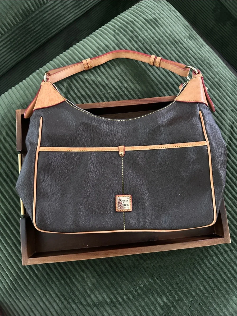 Dooney & Bourke Brown Leather Shoulder Bag with Tan Trim